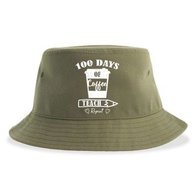 100 Days Of Coffee Teach Repeat 100th Day Of School Teacher Gift Sustainable Bucket Hat