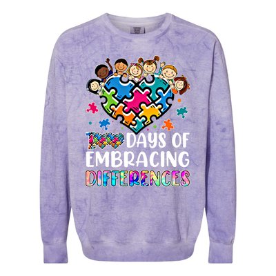 100 Days Of School Embracing Differences Autism Support Cool Gift Colorblast Crewneck Sweatshirt