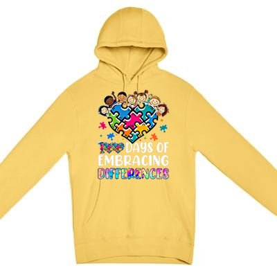 100 Days Of School Embracing Differences Autism Support Cool Gift Premium Pullover Hoodie