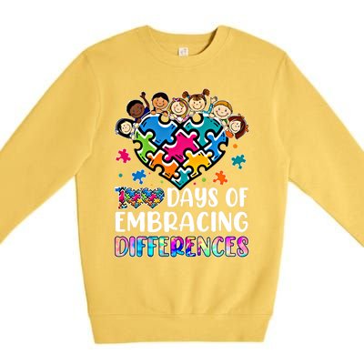 100 Days Of School Embracing Differences Autism Support Cool Gift Premium Crewneck Sweatshirt