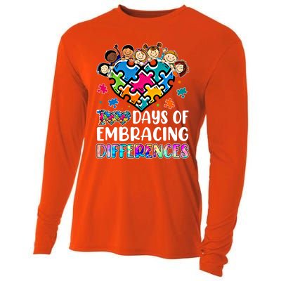 100 Days Of School Embracing Differences Autism Support Cool Gift Cooling Performance Long Sleeve Crew