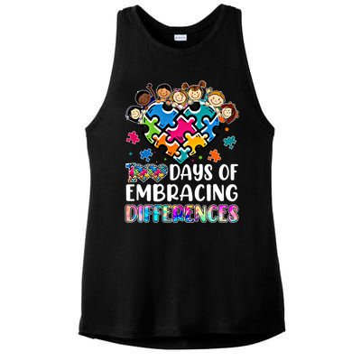 100 Days Of School Embracing Differences Autism Support Cool Gift Ladies PosiCharge Tri-Blend Wicking Tank