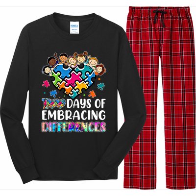 100 Days Of School Embracing Differences Autism Support Cool Gift Long Sleeve Pajama Set