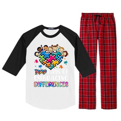 100 Days Of School Embracing Differences Autism Support Cool Gift Raglan Sleeve Pajama Set