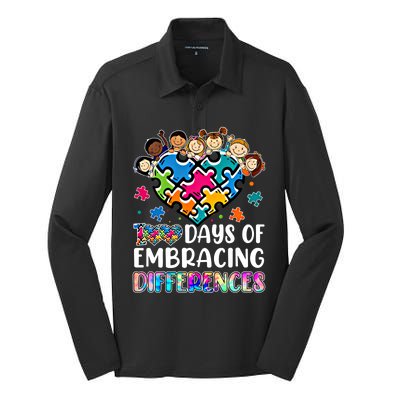 100 Days Of School Embracing Differences Autism Support Cool Gift Silk Touch Performance Long Sleeve Polo