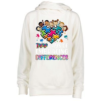 100 Days Of School Embracing Differences Autism Support Cool Gift Womens Funnel Neck Pullover Hood