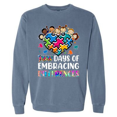 100 Days Of School Embracing Differences Autism Support Cool Gift Garment-Dyed Sweatshirt