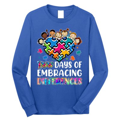 100 Days Of School Embracing Differences Autism Support Cool Gift Long Sleeve Shirt