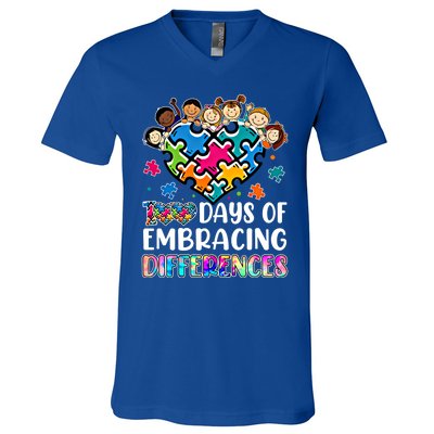 100 Days Of School Embracing Differences Autism Support Cool Gift V-Neck T-Shirt