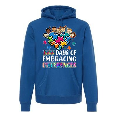 100 Days Of School Embracing Differences Autism Support Cool Gift Premium Hoodie