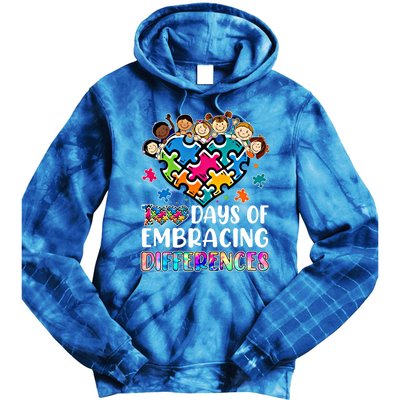 100 Days Of School Embracing Differences Autism Support Cool Gift Tie Dye Hoodie