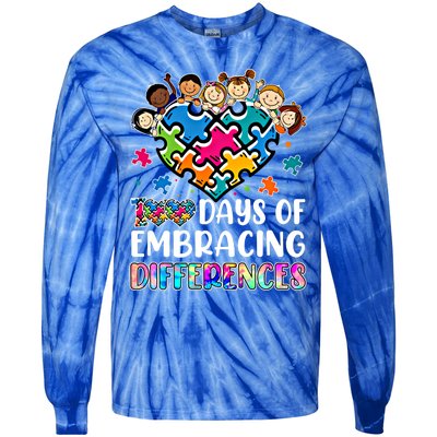 100 Days Of School Embracing Differences Autism Support Cool Gift Tie-Dye Long Sleeve Shirt