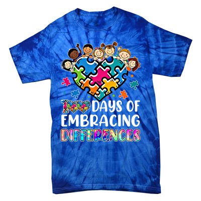 100 Days Of School Embracing Differences Autism Support Cool Gift Tie-Dye T-Shirt