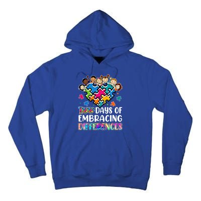 100 Days Of School Embracing Differences Autism Support Cool Gift Tall Hoodie