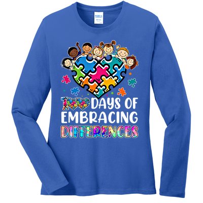 100 Days Of School Embracing Differences Autism Support Cool Gift Ladies Long Sleeve Shirt