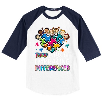 100 Days Of School Embracing Differences Autism Support Cool Gift Baseball Sleeve Shirt