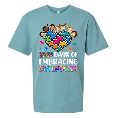 100 Days Of School Embracing Differences Autism Support Cool Gift Sueded Cloud Jersey T-Shirt