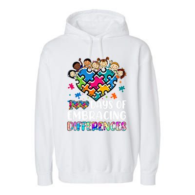 100 Days Of School Embracing Differences Autism Support Cool Gift Garment-Dyed Fleece Hoodie