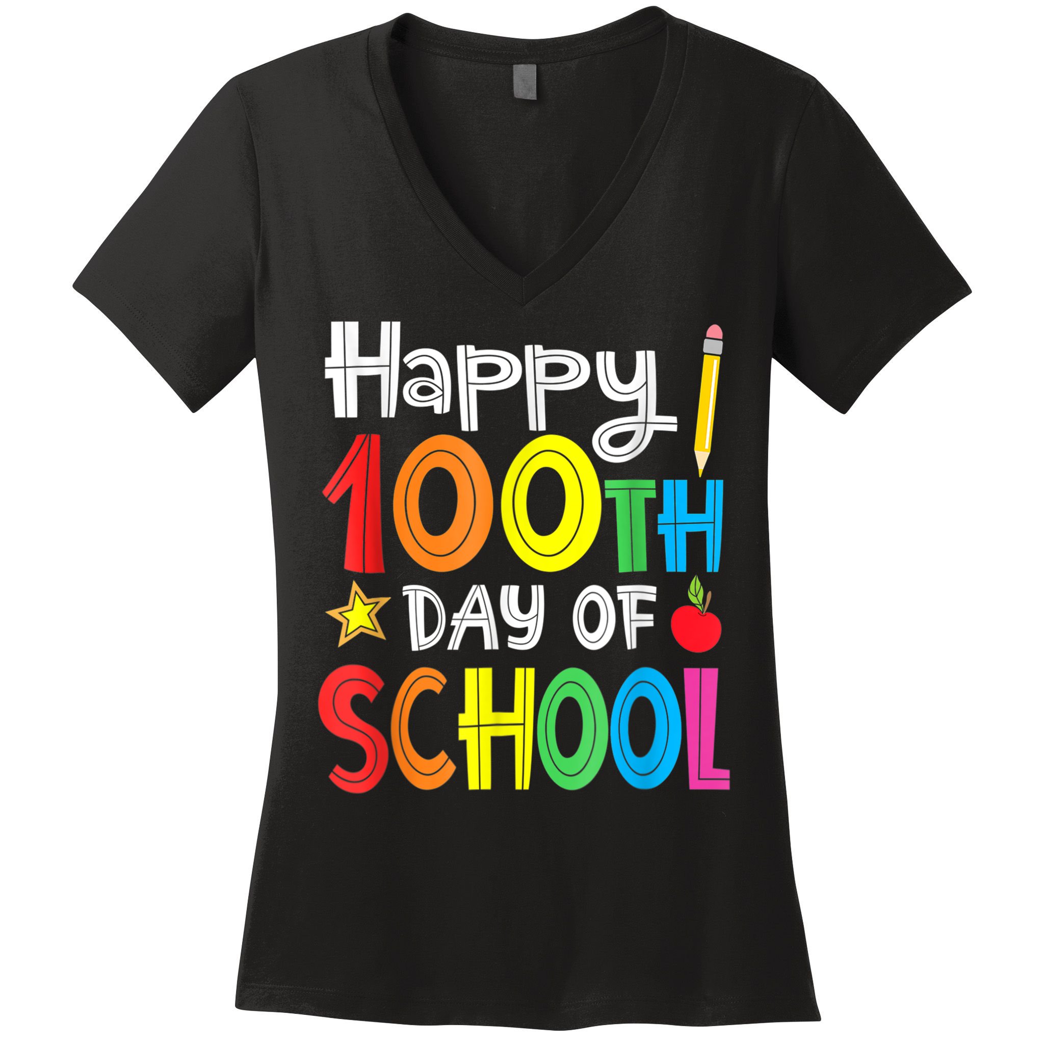 100th Day Of School A Gift For Teachers Kids Child Happy 100 Days Women's V-Neck T-Shirt
