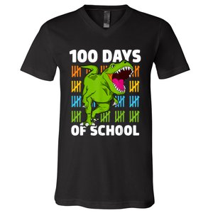 100th Day Of School Dino Fun Dinosaur Design V-Neck T-Shirt