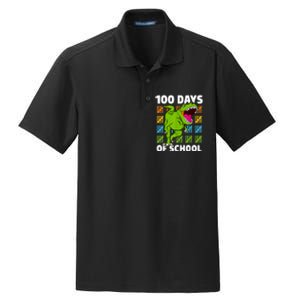 100th Day Of School Dino Fun Dinosaur Design Dry Zone Grid Polo