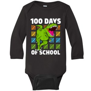 100th Day Of School Dino Fun Dinosaur Design Baby Long Sleeve Bodysuit