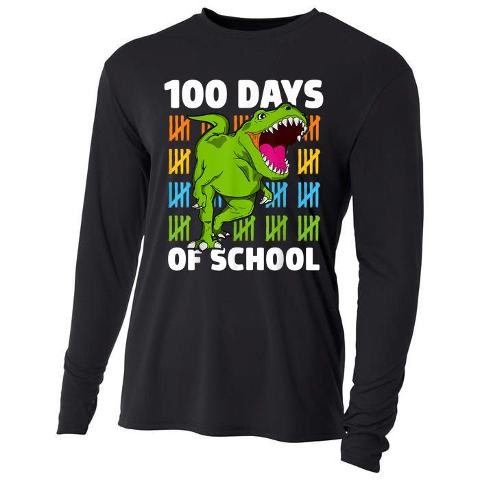 100th Day Of School Dino Fun Dinosaur Design Cooling Performance Long Sleeve Crew