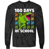 100th Day Of School Dino Fun Dinosaur Design Tie-Dye Long Sleeve Shirt