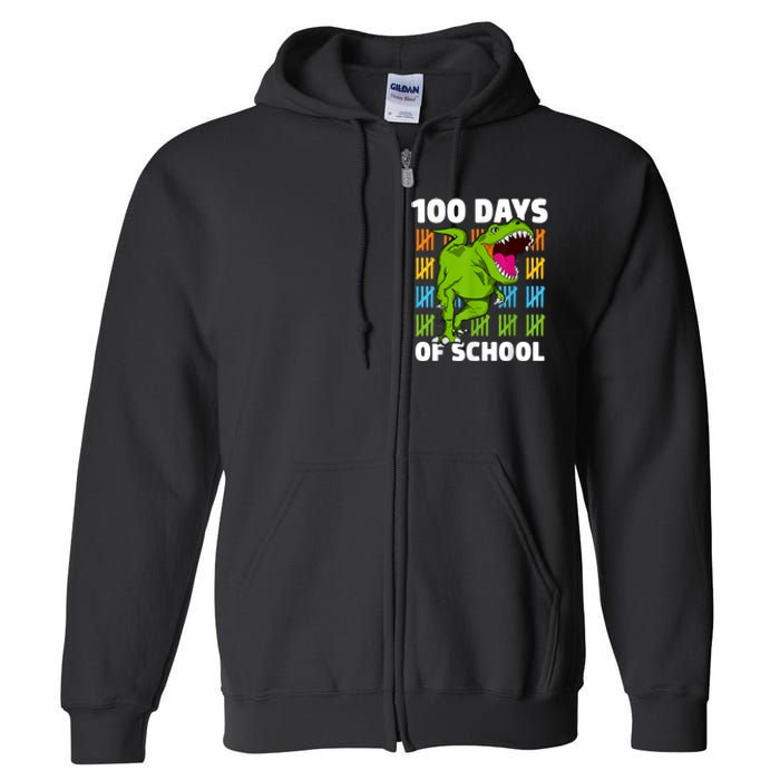 100th Day Of School Dino Fun Dinosaur Design Full Zip Hoodie