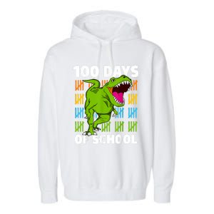 100th Day Of School Dino Fun Dinosaur Design Garment-Dyed Fleece Hoodie