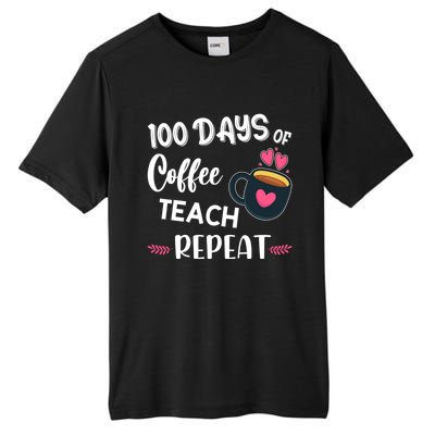 100 Days Of Coffee Teach Repeat 100th Day Of School Teacher Gift Tall Fusion ChromaSoft Performance T-Shirt