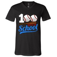 100 Days Of School Baseball 100th Day V-Neck T-Shirt