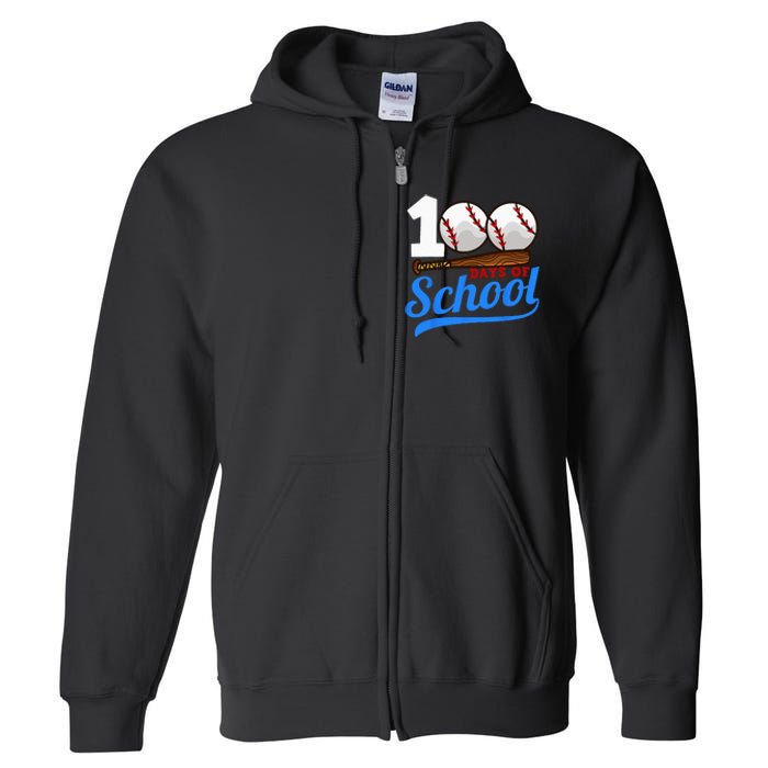 100 Days Of School Baseball 100th Day Full Zip Hoodie