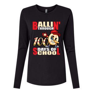 100 days of school baseball boy 100th day Womens Cotton Relaxed Long Sleeve T-Shirt