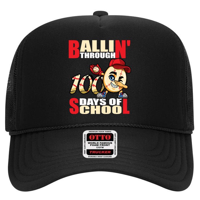 100 days of school baseball boy 100th day High Crown Mesh Back Trucker Hat