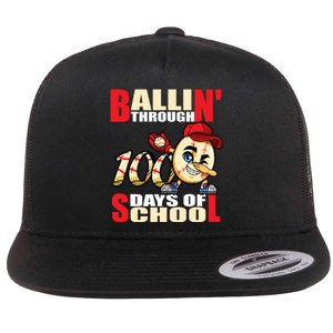 100 days of school baseball boy 100th day Flat Bill Trucker Hat