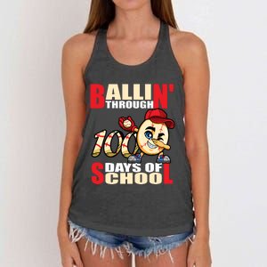 100 days of school baseball boy 100th day Women's Knotted Racerback Tank