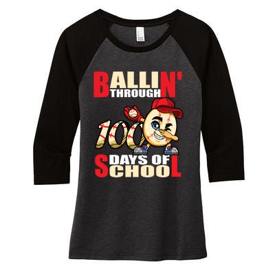 100 days of school baseball boy 100th day Women's Tri-Blend 3/4-Sleeve Raglan Shirt