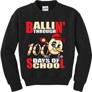 100 days of school baseball boy 100th day Kids Sweatshirt