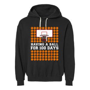 100 Days Of School Basketball 100th Day Balls Garment-Dyed Fleece Hoodie