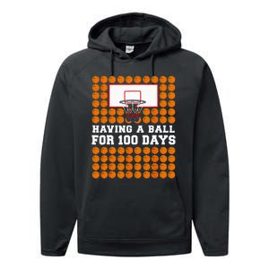 100 Days Of School Basketball 100th Day Balls Performance Fleece Hoodie