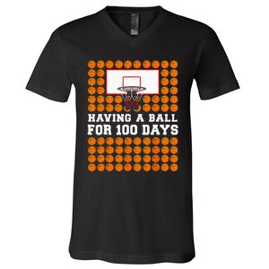 100 Days Of School Basketball 100th Day Balls V-Neck T-Shirt