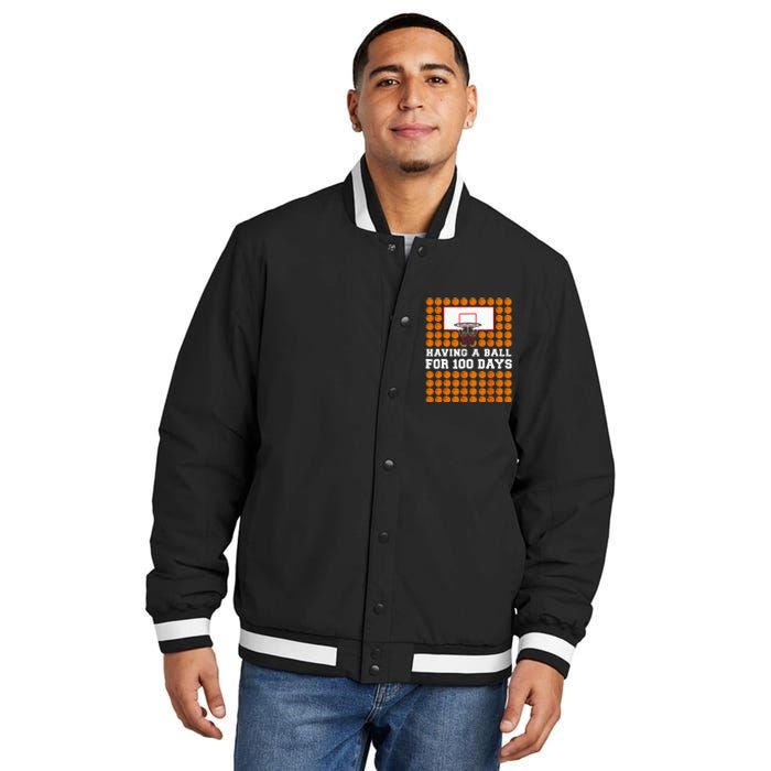 100 Days Of School Basketball 100th Day Balls Insulated Varsity Jacket