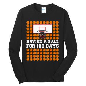 100 Days Of School Basketball 100th Day Balls Tall Long Sleeve T-Shirt