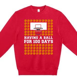 100 Days Of School Basketball 100th Day Balls Premium Crewneck Sweatshirt