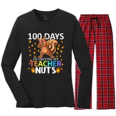 100 Days Of Driving My Teacher Nuts 100th Day Of School Women's Long Sleeve Flannel Pajama Set 