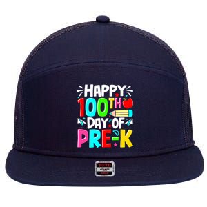 100th Day Of Prek School 100 Days Smarter Teacher Students 7 Panel Mesh Trucker Snapback Hat