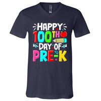 100th Day Of Prek School 100 Days Smarter Teacher Students V-Neck T-Shirt