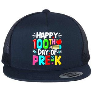 100th Day Of Prek School 100 Days Smarter Teacher Students Flat Bill Trucker Hat