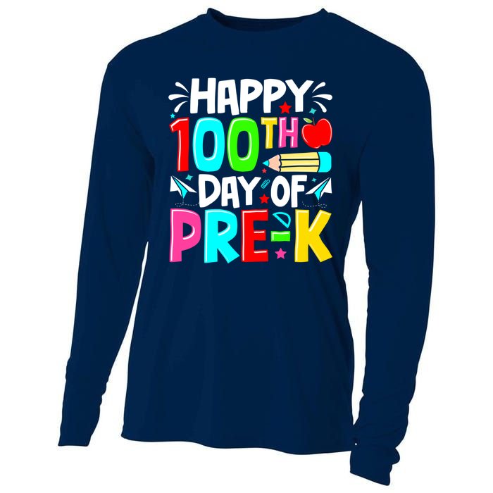 100th Day Of Prek School 100 Days Smarter Teacher Students Cooling Performance Long Sleeve Crew